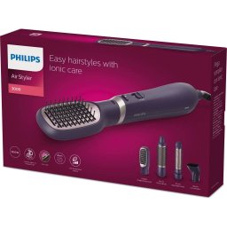 Perie Aer Cald Philips Seria 3000 Bha313/00 800w Tehnologie Cu Ioni 4 Accesorii Diametru Perie 38mm Setare Temperatura De Ingrijire Si Aer Rece Infuzata Cu Ulei De Argan Mov