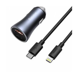 Incarcator Auto cu Cablu Lightning Baseus Golden Contactor 40W 3A 1 x USB-A - 1 x USB-C Gri TZCCJD-B0G