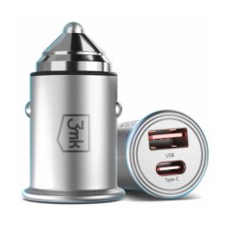 Incarcator Auto 3MK HyperCharger 30W 5A 1 x USB-A - 1 x USB-C Argintiu
