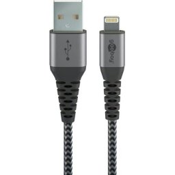 Cablu Date Goobay USB-A Lightning Material Textil 1m Gri/Argintiu