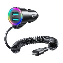 Incarcator Joyroom JR-CL25, 2xUSB, Cablu Lightning 1.5m, 17W, 3A, iluminat LED, Negru