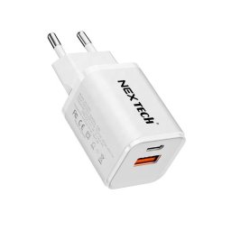 Incarcator NEX retea NEX TECHÂ® Quick Charge 33W Incarcator 2 porturi 1x USB-C, 1x USB A, Super Fast Charge, Compatibil cu Apple, Samsung, Xiaomi, 4A GaN, Alb