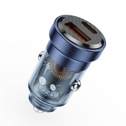 Incarcator Auto Fast Charge Lemontti LIAQCPD45WTA 45W 2 porturi PD Type-C 45W + USB-A QC 3.0 Transparent / Albastru