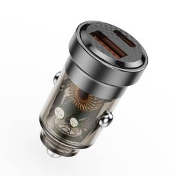 Incarcator Auto Fast Charge Lemontti LIAQCPD45WTN 45W 2 Porturi PD Type-C 45W + USB-A QC 3.0 Transparent / Negru