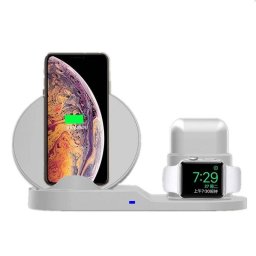 Statie Incarcare Wireless 3 in 1 HOME Conector Lightning Usb/Usb-C Telefon Ceas Casti Alb