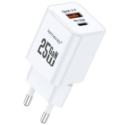 Incarcator Retea Lemontti GaN Dual Port 1x Type-C si 1x USB-A 25W EU Plug Alb