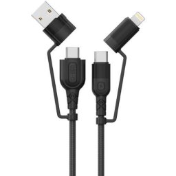 Cablu de Date Lemontti Fisheye Series Multi-connector 4in1 USB-A & Type-C la Type-C & Lightning PD 1.2M Negru