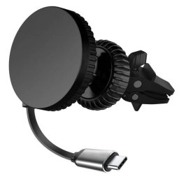 Suport Auto Magnetic Lemontti Incarcare Wireless Cablu Retractabil Type-C 1m Prindere Ventilatie Negru