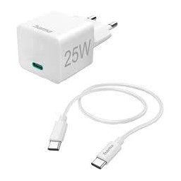 Mini Charger Hama Fast Charger With USB-C Charging Cable PD 25W 1.5m White
