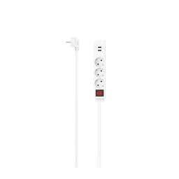 Power Strip Hama 3-Way USB-A 17 W Switch 1.4 m White