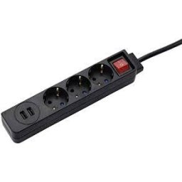 Power Strip Hama 3-Way USB-A 17 W Switch 1.4 m Black