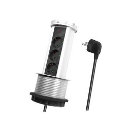 Prelungitor Incastrat Logilink LPS235A Mecanism Ridicare/Coborare Indicator LED 3x Schuko 230 V/16 A 3500W Max Cablu 3G 1.5mm2 1.8M Negru/Argintiu/Alb