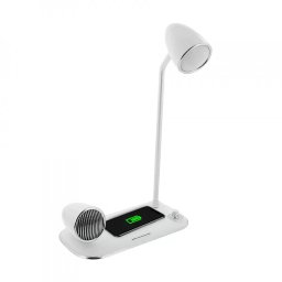 Incarcator Wireless de Birou Tellur Nostalgia TLL151371 15W cu Boxa Bluetooth 5W si Lampa de Birou Alb