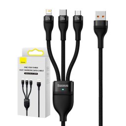 Cablu Date Baseus 3in1 USB Flash Series USB-C micro USB Lightning 100W 1.2m Negru