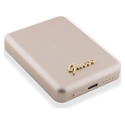 Acumulator Extern Guess Metal Script Logo MagSafe 5000mAh 15W MagSafe Auriu