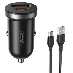 Incarcator Auto XO Design CC56 30W 3A 1x USB-A 1x USB-C cu Cablu USB-C Negru