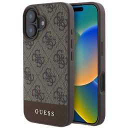 Husa Guess 4G Stripe Logo pentru iPhone 16 Maro