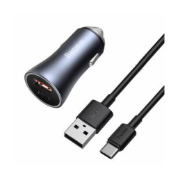 Incarcator Auto Baseus Golden Contactor Cu Cablu USB-C 40W 5A 1 x USB-A - 1 x USB-C Gri