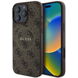 Husa Guess PU Leather 4G Colored Ring MagSafe pentru iPhone 16 Pro Maro