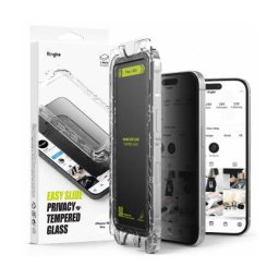 Folie de Protectie Ecran Ringke Privacy Easy Slide pentru Apple iPhone 16 Pro Sticla Securizata Full Glue Set 2 Bucati Negru
