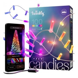 Instalatie Luminoasa de Craciun twinkly Candies 100 TWKC100RGB-T 100 LED-uri RGB Control Wi-Fi Cablu Transparent 6M Multicolor