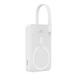 Acumulator extern Baseus Magnetic Mini 20W, 10000 mAh, USB-C, Compatibila MagSafe, Incarcare Wireless 15W, Cablu Lightning integrat, Alb