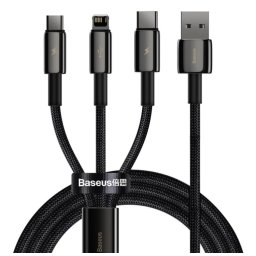 Cablu Incarcare Baseus USB-A - Lightning / microUSB / USB-C Tungsten Gold 1.5m Negru