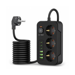 Prelungitor TECH-PROTECT PC3X6 3 x Schuko - 3 x USB-A - 3 x USB-C Negru