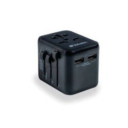 Adaptor Universal De Calatorie Verbatim UTA-01 2x USB-A Priza Format EU UK USA / Japan AUS + 2x USB-A Negru
