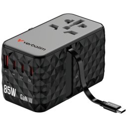Adaptor Universal De Calatorie Verbatim GaN III 85W GaN3 4x USB-C 1 x USB-A Negru