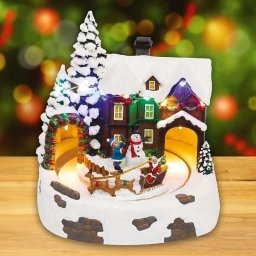 Diorama Craciun HOME Sanie Rotativa Cu Reni Om De Zapada 20.5x20cm LED-uri Multicolore