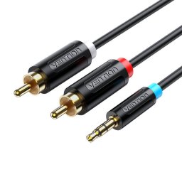 Cablu de date Vention BCLBK, tata jack 3.5 mm la 2x tata RCA, 8m, Negru