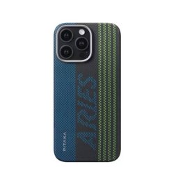 Husa PITAKA MagEZ 5 Tactile Woven Aramida Pentru iPhone 16 Pro Max MagSafe Hello World Verde-Albastru