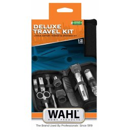 Trimmer Wahl Travel Kit Deluxe pentru Barba si Par Facial 12 Piese Negru/Argintiu