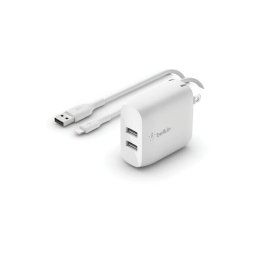 Incarcator Belkin DUAL USB-A 1M PVC A-LTG 24W Alb