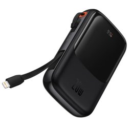 Acumulator Extern Baseus Q Pow Digital Display 20000mAh 20W Lightning Type-C USB Cablu USB-C 3A Negru