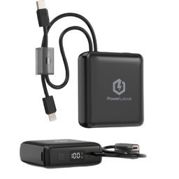 Acumulator Extern PowerLocus 10000mAh 20W PD Fast Charging Cabluri Incorporate Type-C Si Lightning Negru