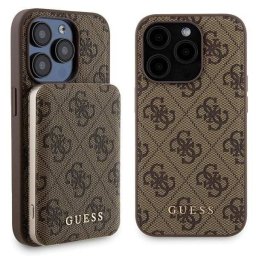 Husa Guess 4G Metal Gold Logo + baterie externa MagSafe 5000mAh compatibila cu iPhone 15 Pro, Maro