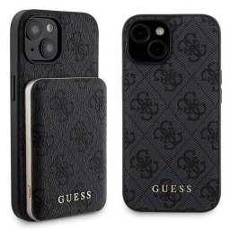 Husa Guess 4G Metal Gold Logo + baterie externa MagSafe 5000mAh compatibila cu iPhone 15, Negru