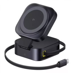Incarcator Wireless Magnetic Baseus PicoGo 2-in-1 Qi2 67W Cablu USB-C 100W Inclus Negru