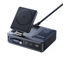 Statie de Incarcare Baseus Nomos 5in1 Desktop Charger Qi2 Maxim 140W Wireless Display Digital Negru