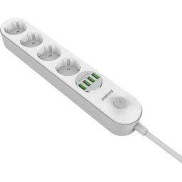 Prelungitor ENERGIZER Max 4 x AC Schuko + 4 x USB-A 2500W 10A 2m Alb