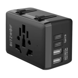 Incarcator BlitzWolf BW-TA1 4-in-1, 20W, 1x USB-C, 2x USB-A, Compatibil cu prize UE/UK/AU/SUA, Negru