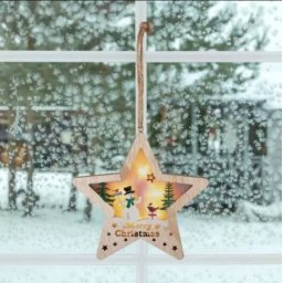 Decoratiune Stea Iluminata HOME Led pentru Usa sau Geam Temporizator Lemn 17Cm