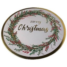 Farfurie Decorativa Generic 33Cm Merry Christmas Model Merisoare si Coroana de Brad Suport Masa