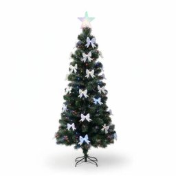 Brad Artificial Procart 210Cm Fundite si Fibra Optica Stea in Varf Lumina Multicolor Suport Metalic Verde
