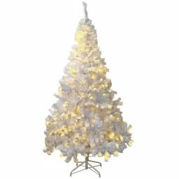 Brad Artificial Procart Iluminat 195Cm 360 Led-uri Alb Cald 936 Ramuri Dense Suport Metalic Alb