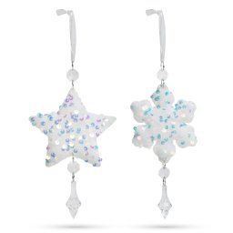 Ornament pentru Bradul de Craciun GLOBIZ Stea Irizat Acrilic cu Agatatoare 2 Forme: Fulg si Stea