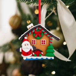 Ornament Craciun Familly Christmas Magnetic 2 in 1 Casa de Turta Dulce cu Mos Craciun 85 x 75 mm