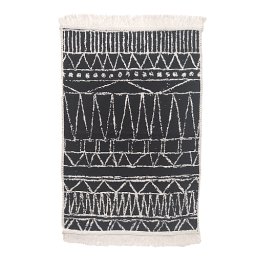 Covor Turcesc Alas Home cu Ciucuri 60 x 90cm 60% Bumbac 20% Poliester 10% Viscoza cu 2 Fete Negru/Alb